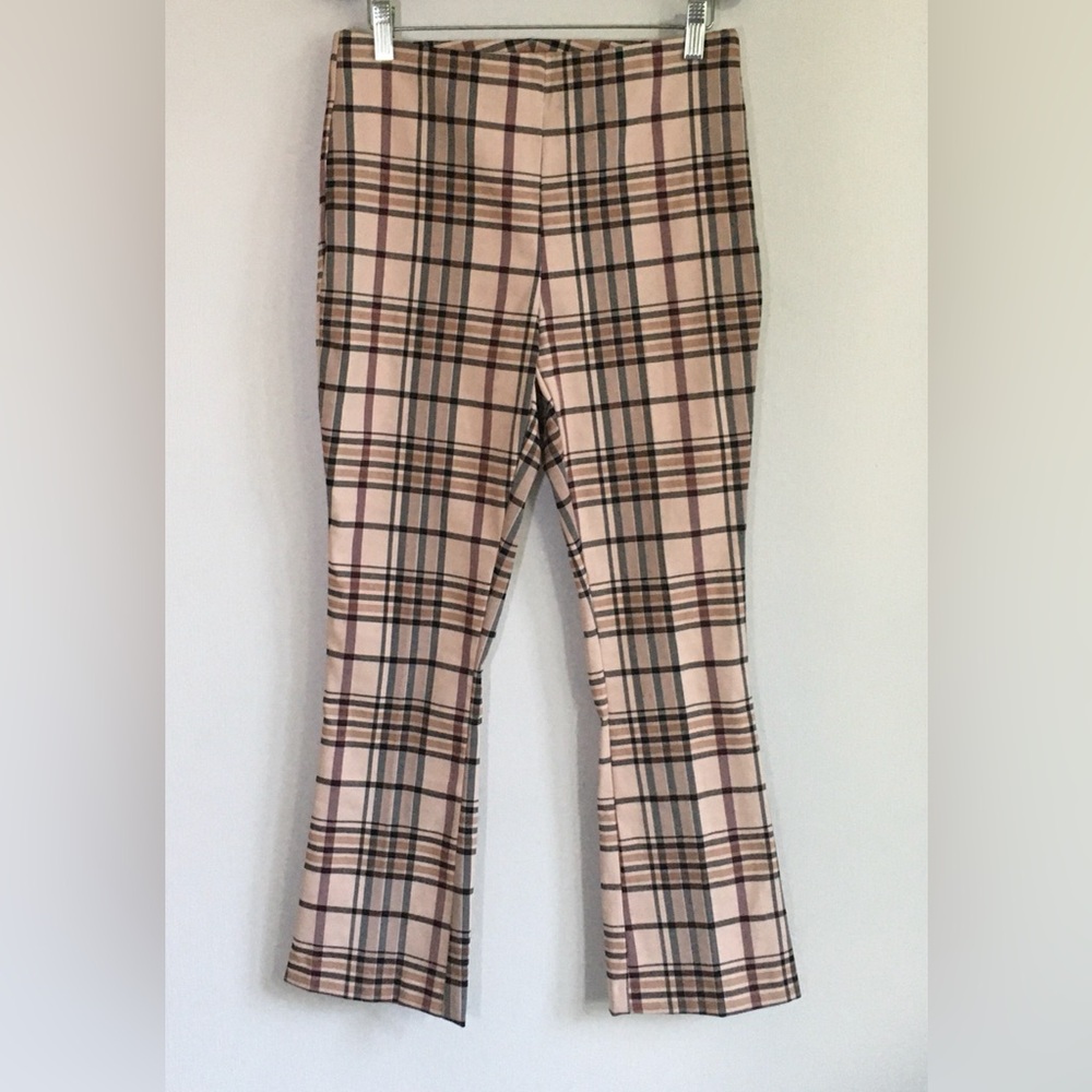 Jules & Leopold Pinkish Beige Plaid Pull On Flare Pants Capri Length Size Small